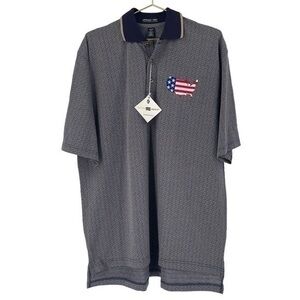 NWT Vintage Jonathan Corey Polo Large Men Navy American Flag Team Made In USA XL